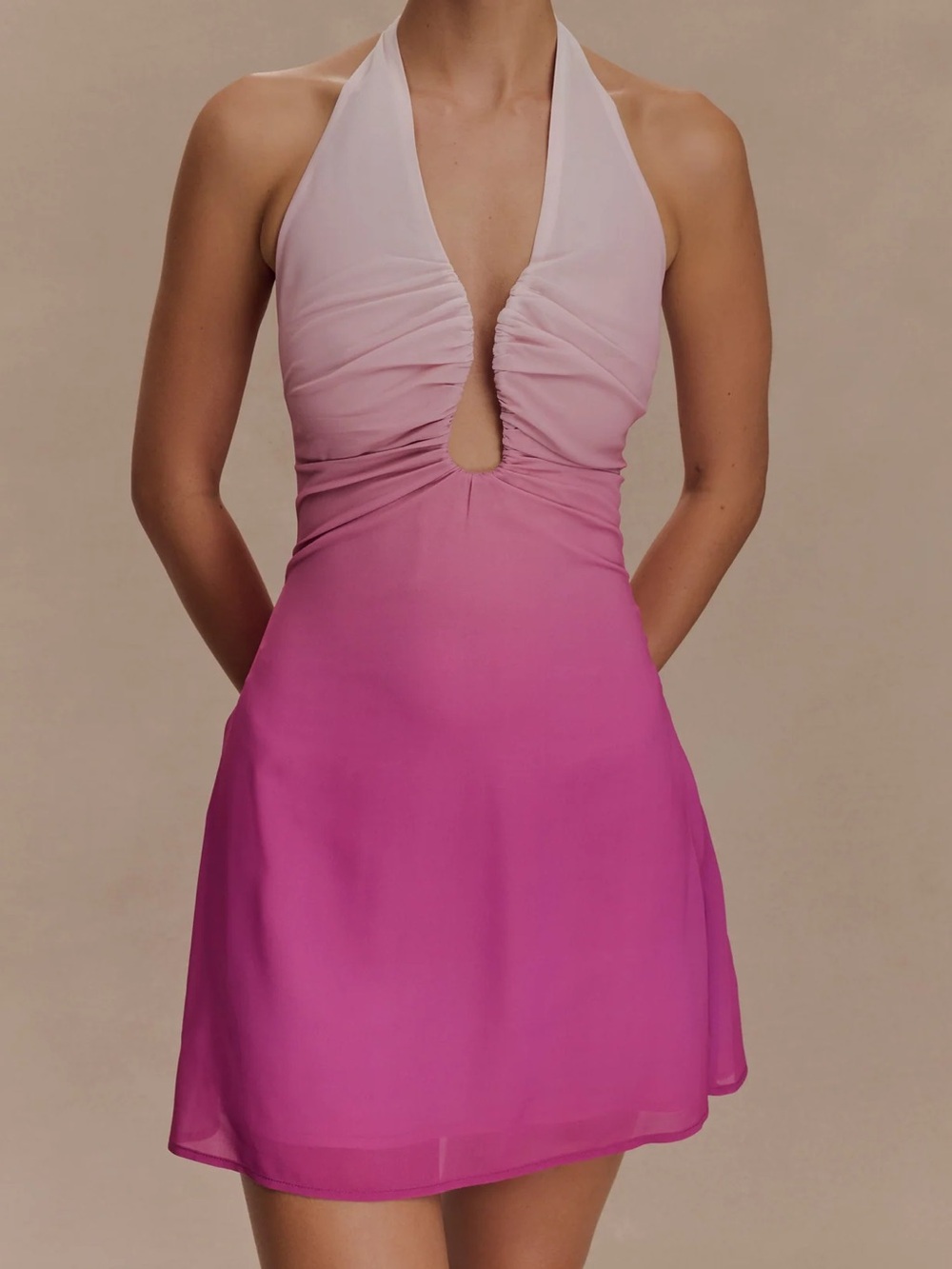 Sleeveless Halter Ombre Pink Mini Dress